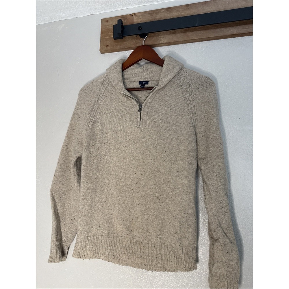 J. Crew Lambs‎ Wool 1/4 Zip Sweater Pullover Collared Men's Size Small Beige